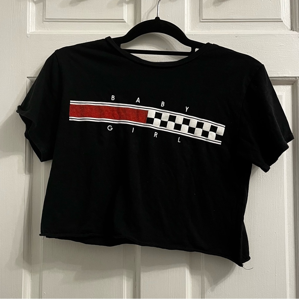 oversized Black Baby Girl lettering with red and checkered croptop